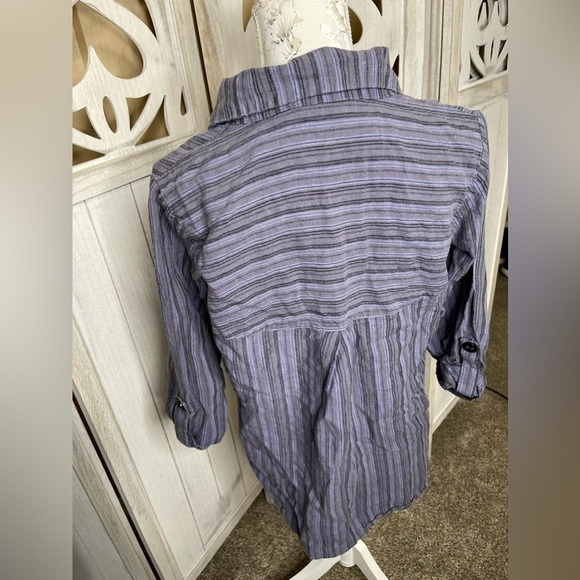 HABITAT Clothes To Live In Top Sz Large Blue 100% Linen Button Blue Lagenlook - Picture 2 of 5